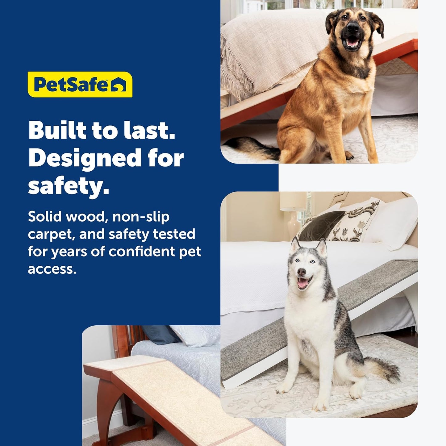 PetSafe CozyUp Wooden Bed Ramp for Cats & Dogs, Furniture-Grade with High-Traction Carpet Surface, Cherry