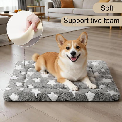 Dog Bed Mat, Reversible Crate Pad & Cute Dog Bed - Machine Washable Kennel Mat with Ultra Soft for Small Dogs (Cool/Warm), 24" x 18", Grey&Star