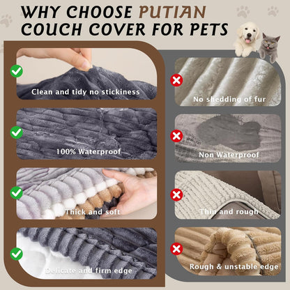 PuTian 100% Waterproof Fuzzy Couch Cover for Dogs Washable Non-Slip Furniture Cover Pet Friendly Dog Mat for Couches and Sofas White 27.6''x59'' 70cmx150cm