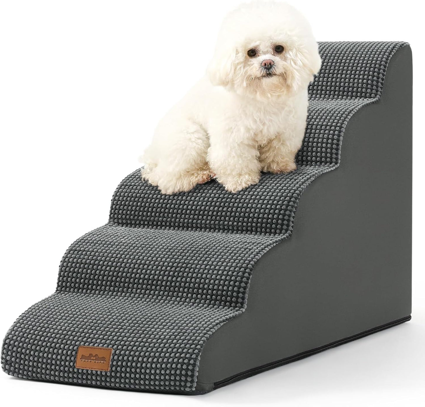 COZY KISS Extra Wide Dog Stairs with Tunnel, Foam Detachable Large Dog Step for Small Pet, Puppy or Cats, Medium Pet Ramp for High Bed, Couch, Sofa or Car, 19.7x33x22.4 inch, 5 Step, Beige