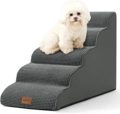 COZY KISS Extra Wide Dog Stairs with Tunnel, Foam Detachable Large Dog Step for Small Pet, Puppy or Cats, Medium Pet Ramp for High Bed, Couch, Sofa or Car, 19.7x33x22.4 inch, 5 Step, Beige