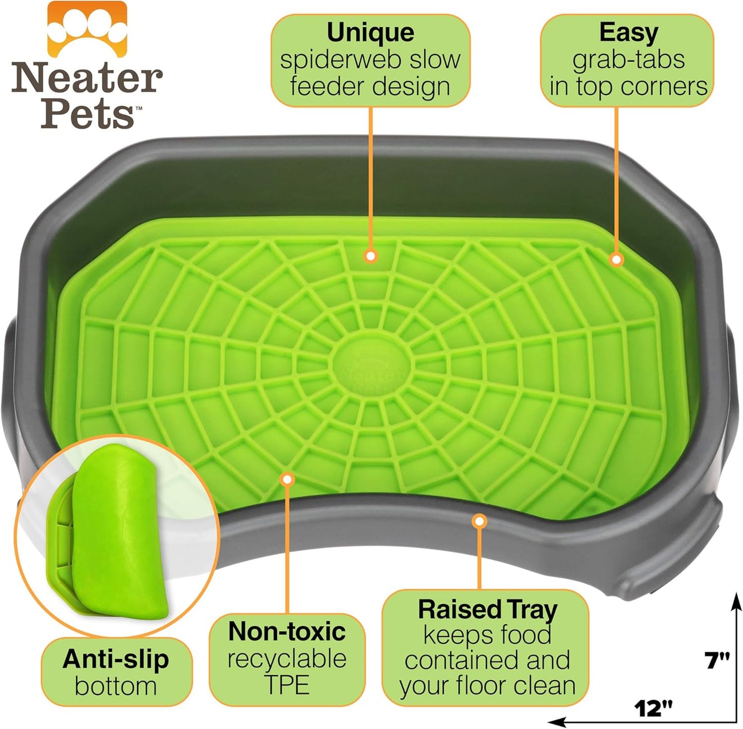 Neater Pets Neat-LIK Dog Lick Mat w/Mess-Proof Tray, Lick Mat for Dogs, Cats, Puppy, Reduces Anxiety & Boredom, Peanut Butter Slow Feeder, Interactive Treat Licking Pad (Green/Vanilla Bean)