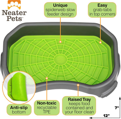 Neater Pets Neat-LIK Dog Lick Mat w/Mess-Proof Tray, Lick Mat for Dogs, Cats, Puppy, Reduces Anxiety & Boredom, Peanut Butter Slow Feeder, Interactive Treat Licking Pad (Green/Vanilla Bean)