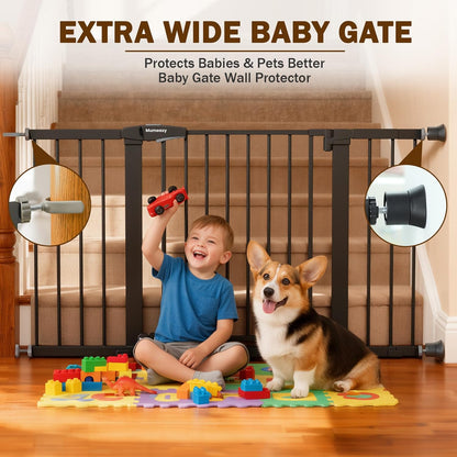 Mumeasy Baby Gate Extra Wide, 29.7-51'' Pressure Mounted Dog Gate with Walk Thru Door, Auto Close Pet Gate for House, Stairs, Doorways,Black