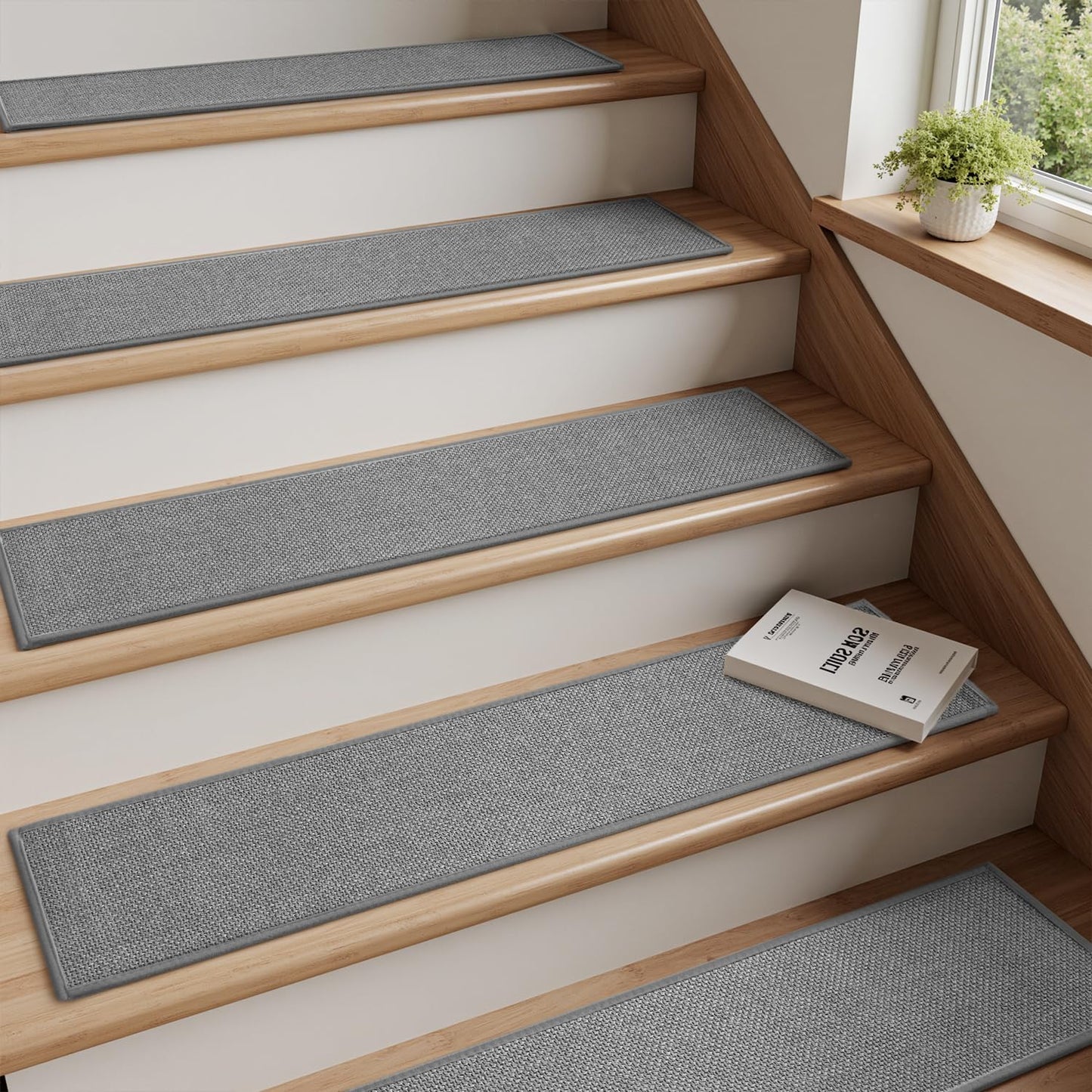 PADOOR Stair-Treads Non Slip 15PCS, Stair Treads for Wooden Steps Rubber Backing Indoor, Carpet Stair Treads Residue Free, Stair Runner Durable Stair-Carpet Treads for Kids and Dogs 8"x30" Beige
