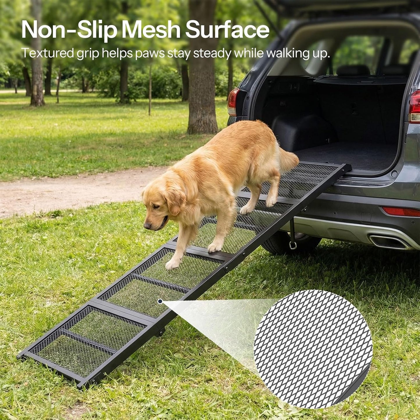 HOOBRO 70.8" Folding Dog Ramp for Car, 4-Fold Pet Ramp for Car SUV Couch, Extra Long Dog Ramp for Large Dogs Senior Pets, Non-Slip Walking Surface, Portable Design, Black BK08PT03