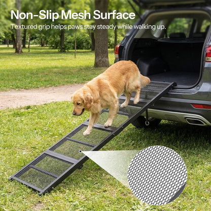 HOOBRO 70.8" Folding Dog Ramp for Car, 4-Fold Pet Ramp for Car SUV Couch, Extra Long Dog Ramp for Large Dogs Senior Pets, Non-Slip Walking Surface, Portable Design, Black BK08PT03