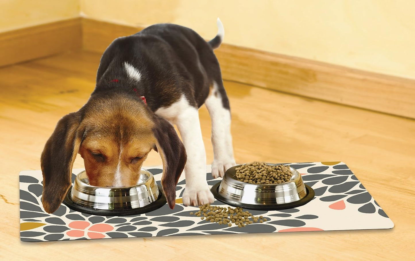 Drymate Pet Bowl Placemat, Dog & Cat Food Feeding Mat - Absorbent Fabric, Waterproof Backing, Slip-Resistant - Machine Washable/Durable (USA Made) (12” x 20”) (Indigo)