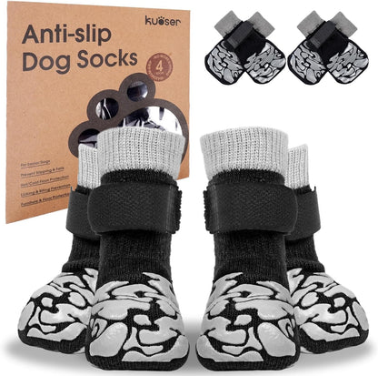 Kuoser Non-Slip Dog Socks, 2 Pairs Socks to Prevent Licking Paws, Paw Protectors for Hot Pavement, Hardwood Floors, Traction Control for Small, Medium, Large Dogs