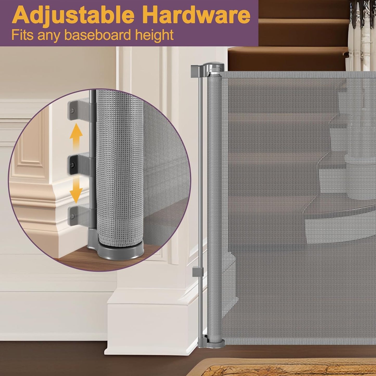 42" Tall X 80" Wide Retractable Dog Gates for Large Openings Extra Tall Retractable Baby Gates for Doorways Extra Tall Pet Gate Indoor Outdoor Long Baby Gate Large Mesh Dog Gate (Gray)