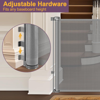 42" Tall X 80" Wide Retractable Dog Gates for Large Openings Extra Tall Retractable Baby Gates for Doorways Extra Tall Pet Gate Indoor Outdoor Long Baby Gate Large Mesh Dog Gate (Gray)