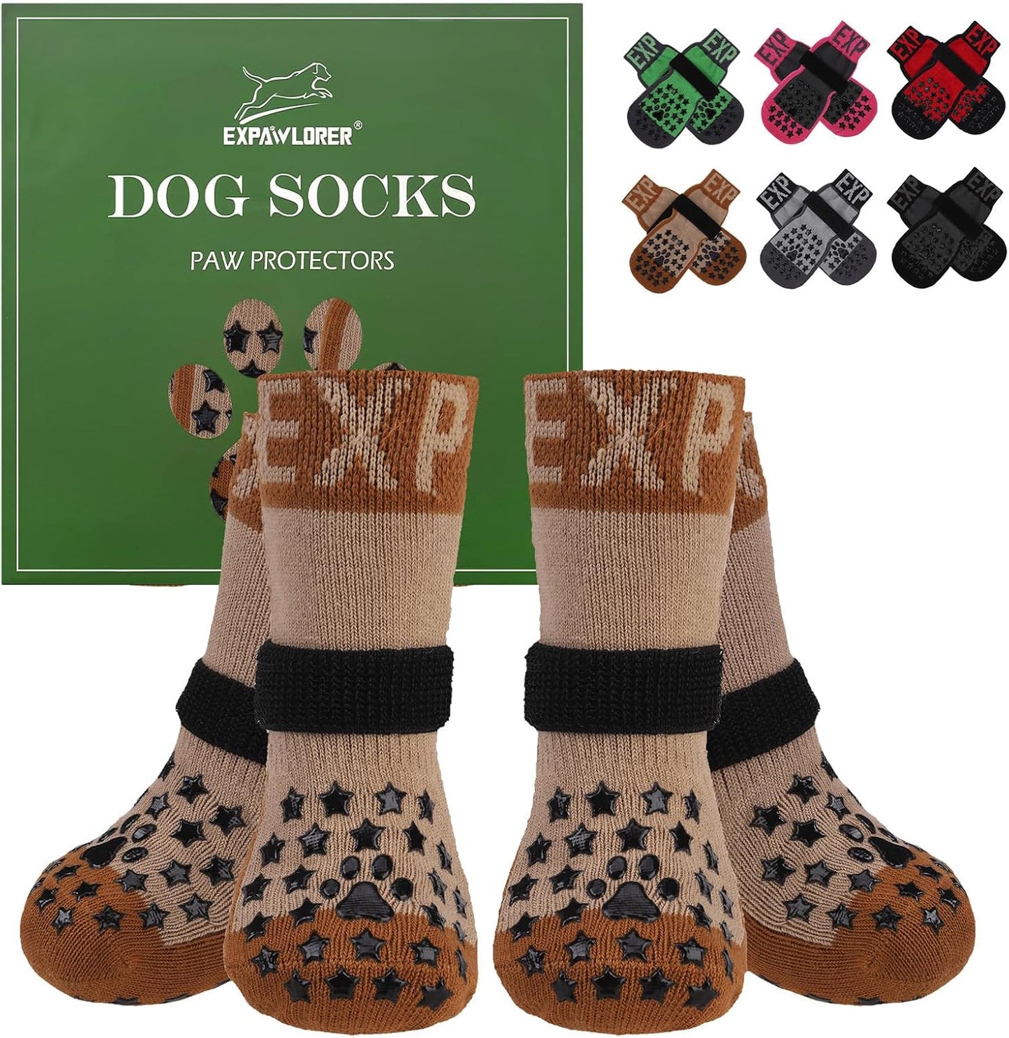 EXPAWLORER Anti Slip Dog Socks to Prevent Licking Paws, Dog Shoes for Hot Pavement Walk, Dog Booties for Hardwood Floors, Dog Boots & Paw Protectors with Grippers for Small Medium Large Senior Dogs M