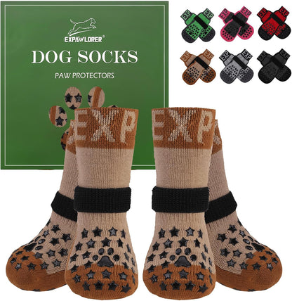 EXPAWLORER Anti Slip Dog Socks to Prevent Licking Paws, Dog Shoes for Hot Pavement Walk, Dog Booties for Hardwood Floors, Dog Boots & Paw Protectors with Grippers for Small Medium Large Senior Dogs M