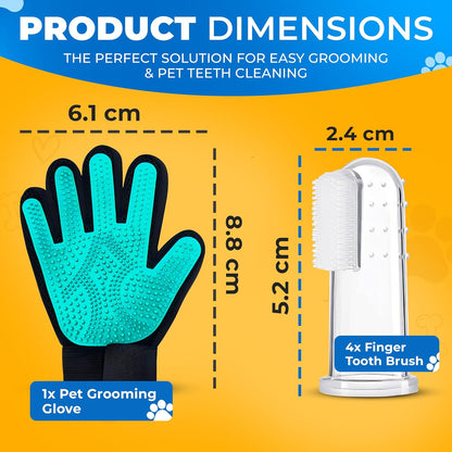 Pet Hair Removal Glove for Dogs & Cats – Dog Grooming Gloves for Shedding, Pet Hair Remover Glove – Pet Grooming Gloves, Cat Grooming Gloves & Cat Brush Glove (Glove + Finger Toothbrush Kit)