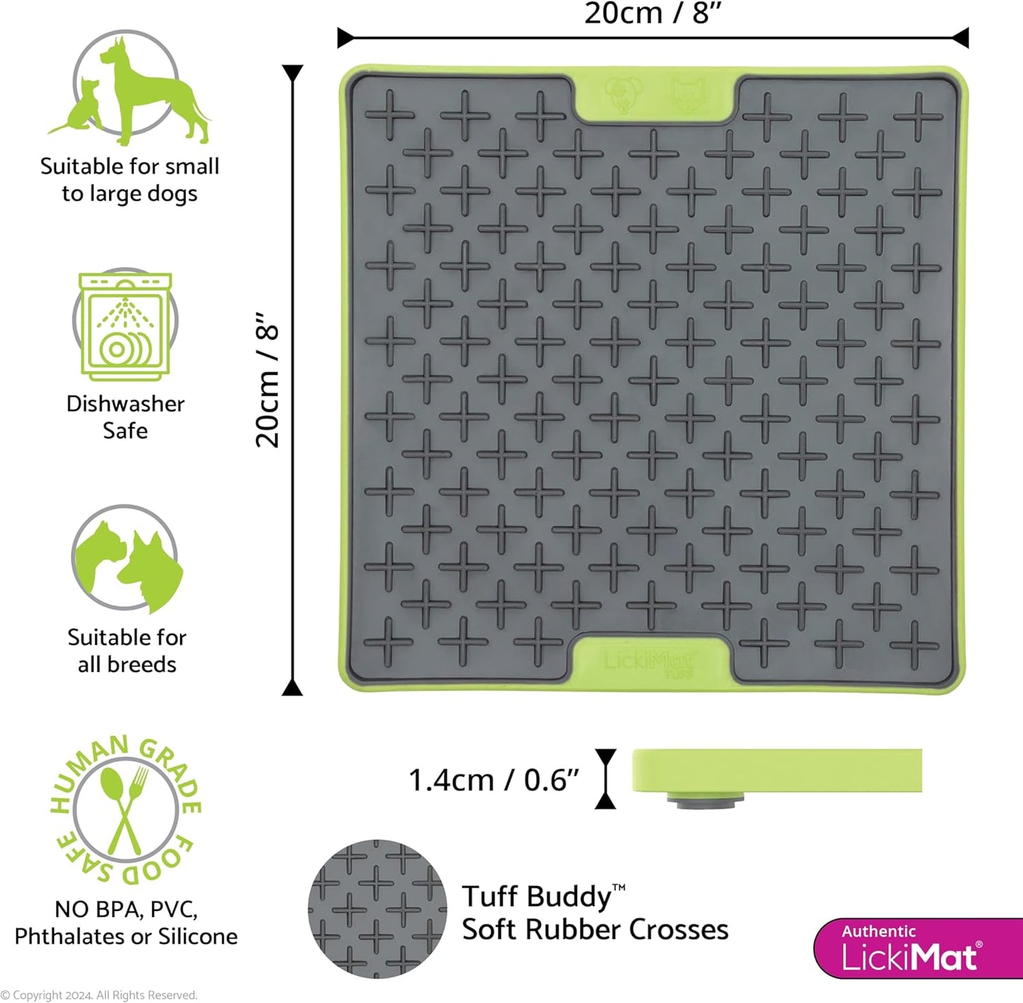 LickiMat Tuff, Heavy-Duty Soother, Dog Slow Feeder Lick Mat, Boredom Anxiety Reducer; Perfect for Food, Treats, Yogurt, or Peanut Butter, Fun Alternative to a Slow Feed Dog Bowl, Green