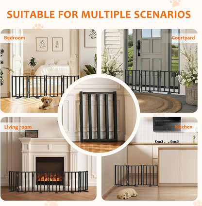 Snagle Paw Short Dog Gate,16.5" Tall Freestanding Metal Dog Gate Only for Small Dogs with Support Feet Easily Step Over,Up to 48" Wide Puppy Gate Indoor for Stairs,Doorways(Black,4 Panel)