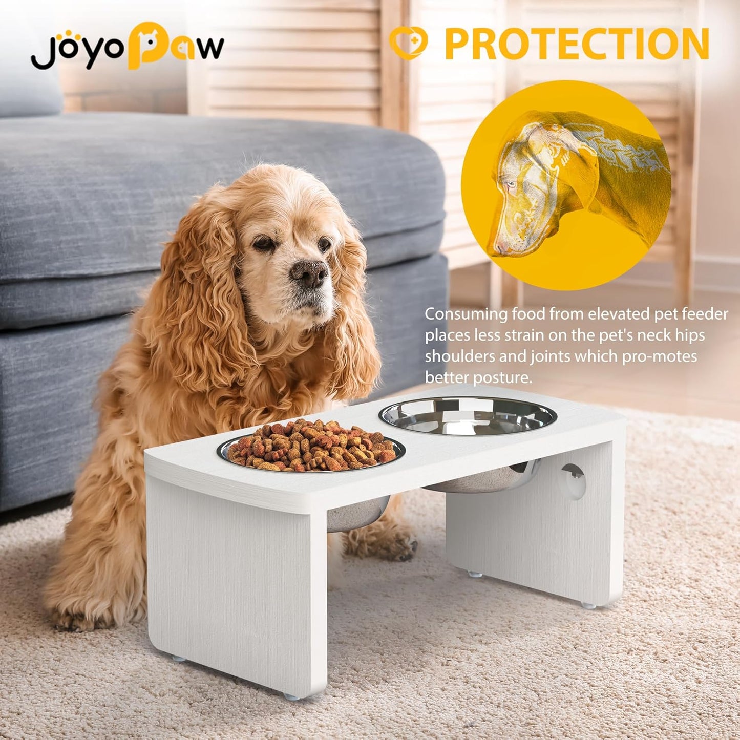 Elevated Dog Bowls, Bamboo Raised Dog Bowl for Medium Dogs, with 2 Stainless Steel Bowls (7'' Tall-40 oz Bowl)