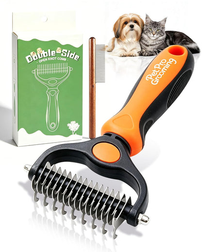Pet Pro Grooming Tool, Dematting Comb for Dogs and Cats, Deshedding Dog Brush, Undercoat Rake for Dogs, Removes Tangles Knots and Loose Fur, Grooming Tool for Thick Coats (Orange)
