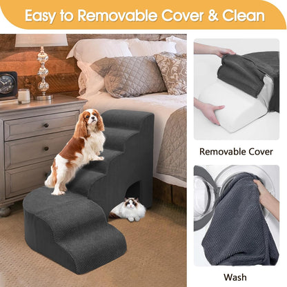 Dog Stairs for High Beds, 6 Steps Soft Foam Pet Stairs for Bed 27-30 inches, L Shaped Dog Steps, Non-Slip Sturdy Pet Stairs, 30D Foam Doggie Ramp for Small/Large Dogs/Old Cats