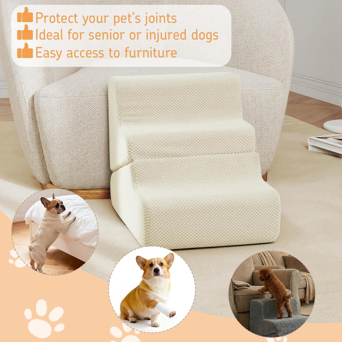 Dog Ramp for Bed, 23" H Dog Stairs for High Bed, 2 in 1 Pet Steps for Small Dogs, 5-Step Foldable Transformable Large Cats Ramp to Get on Couch, Non-Slip Balanced, Grey