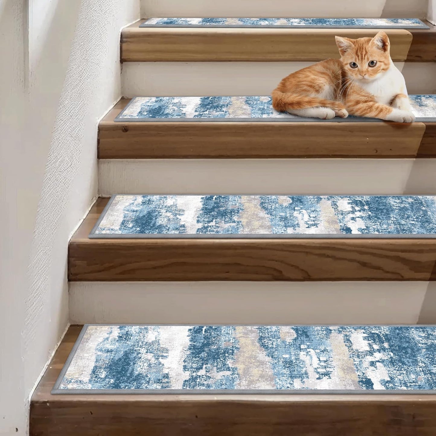 sarben Non Slip Stair Treads for Wooden Steps 15PCS - 8"x30" Indoor Safety Carpet, Edging Mats with TPE Adhesive Backing, Pet and Elderly Friendly Stair Rugs (Taupe) - Colors B