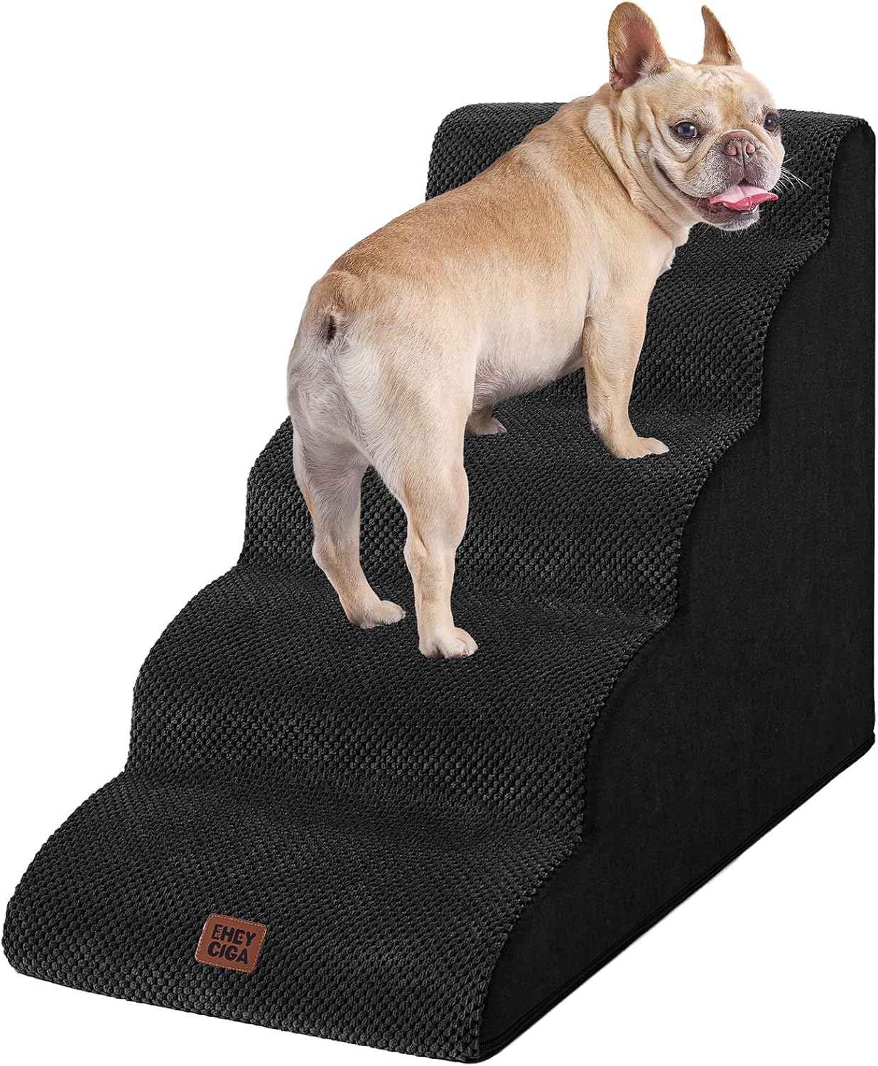 EHEYCIGA Curved Dog Stairs Ramp for High Beds 19.7" H, 4-Step Dog Steps for Small Dogs and Cats, Pet Stairs for High Bed Climbing, Non-Slip Balanced Pet Step Indoor, Grey