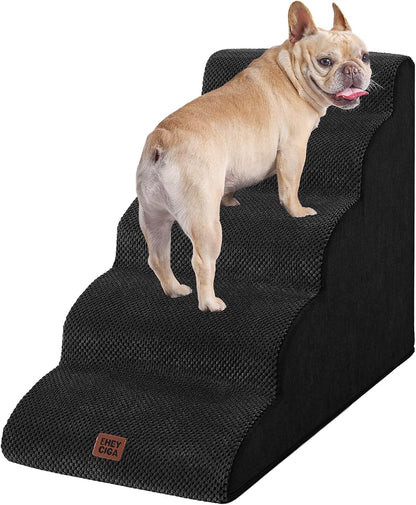 EHEYCIGA Curved Dog Stairs Ramp for High Beds 19.7" H, 4-Step Dog Steps for Small Dogs and Cats, Pet Stairs for High Bed Climbing, Non-Slip Balanced Pet Step Indoor, Grey