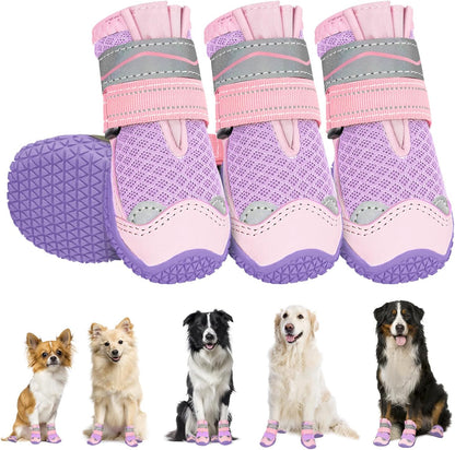 SlowTon Dog Shoes for Large Small Medium Dogs - Breathable Dog Boots for Summer Hot Pavement, Paw Protector for Outdoor Walking Winter Snow, Anti-Slip Rubber Dog Booties for Hardwood Floor (Green, 6)