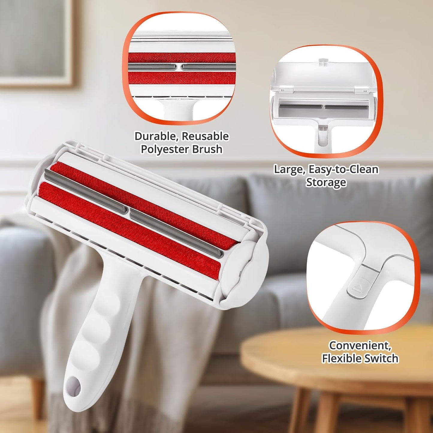 Pet Hair Removal Tool Kit,Cat and Dog Hair Remover for Couch Furniture Carpet Fur Lint with Reusable lint Roller Car Brush and Small Carpet Rake Scraper