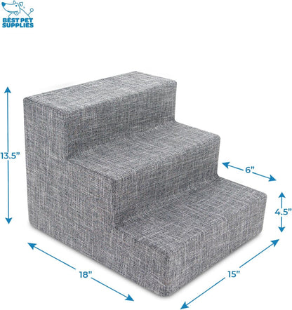 Best Pet Supplies Dog Stairs & Steps - Foam Steps for Small Dogs & Cats, Non-Slip Indoor Balanced Pet Step Support, Dog Ramp, No Assembly, Ash Gray Linen, 2-Step (12-inch Height)