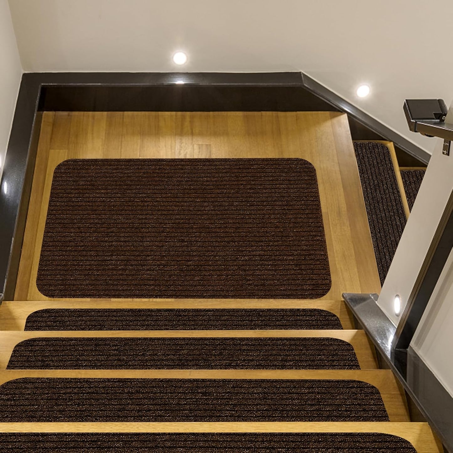 Stair Treads for Wooden Steps Carpet, Non-Slip Stair Runner Indoor Outdoor Stair Tread Mats Covers Pads, 19" x 31"Matching Landing Step Runner for Elders, Kids and Dogs (19" x 31", Black)