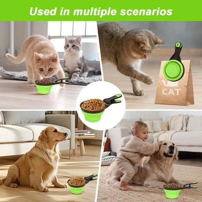 Collapsible Silicone Dog Food Scoop Foldable Pet Food Measuring Cup with Bag Clip 3 in 1 Multi-Function Silicone Dog Food Scooper (Rose Red, Medium)