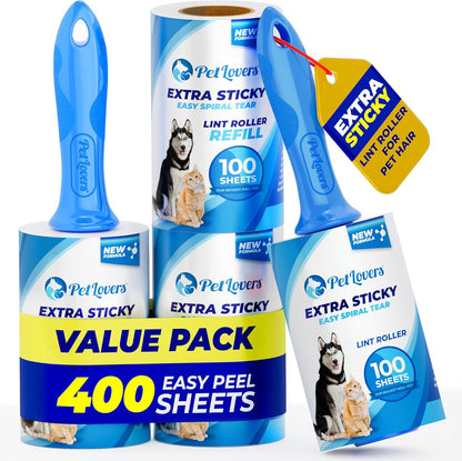 PetLovers Extra Sticky Lint Roller Mega Value Set 600 Sheets for Pet Hair Removal, Dog and Cat Lint Remover 6 Pack