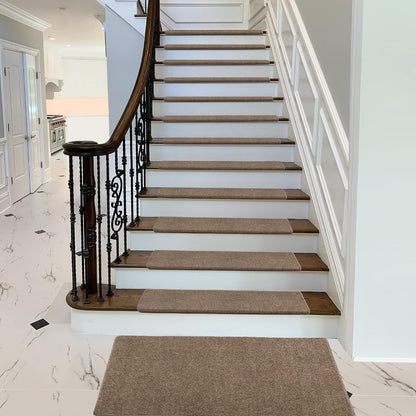 PURE ERA Bullnose Carpet Stair Treads Set Tape Free Non-Slip Indoor Stair Protectors Pet Friendly Rugs Covers Soft Skid Resistant Washable Reusable 9.5" x 30"(14 Pieces,Cream Gray)