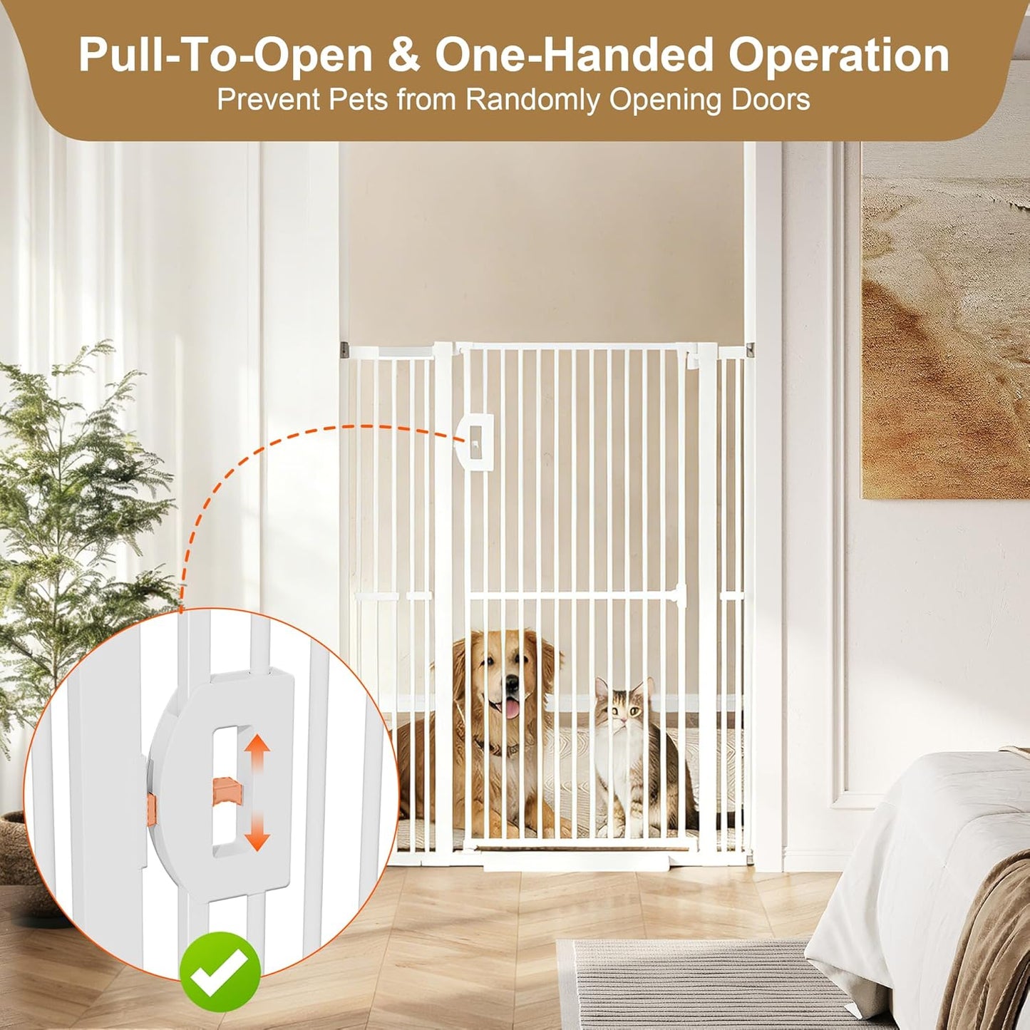 Jekriuet 57" Extra Tall Pet Gate, Auto Close Dog Door Pressure Mounted No Drilling for Doorways, Hallways, Stairs, Expandable 27.5"-38.5" Wide, Narrow 1.18" Spacing for Small Dogs & Puppies, Black