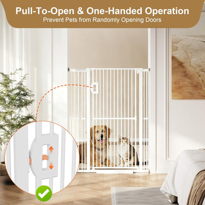 Jekriuet 57" Extra Tall Pet Gate, Auto Close Dog Door Pressure Mounted No Drilling for Doorways, Hallways, Stairs, Expandable 27.5"-38.5" Wide, Narrow 1.18" Spacing for Small Dogs & Puppies, Black