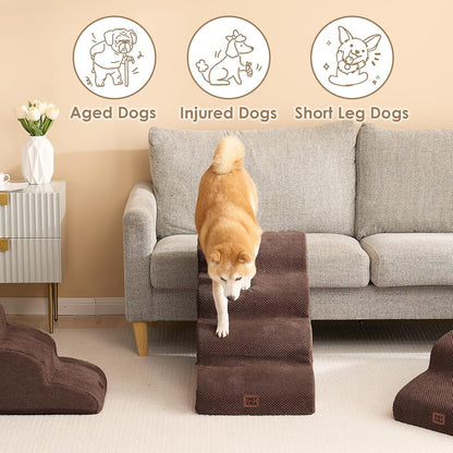 EHEYCIGA Curved Dog Stairs Ramp for High Beds 19.7" H, 4-Step Dog Steps for Small Dogs and Cats, Pet Stairs for High Bed Climbing, Non-Slip Balanced Pet Step Indoor, Grey