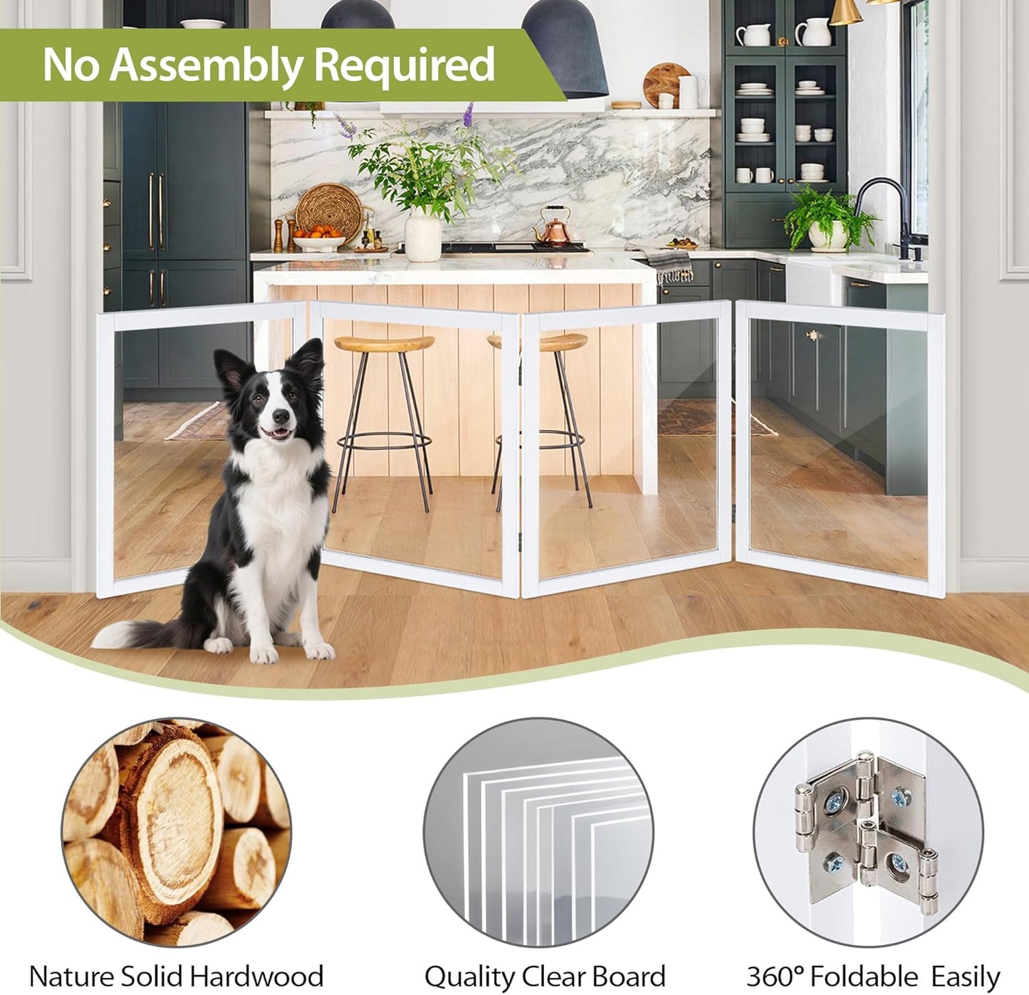 LZRS Clear Dog Gate for Indoor Use - Transparent Pet Fence with Solid Hardwood and Plastic Board, Stylish & Durable freestanding Pet Gate for Doorways, Stairs and Hallways-2 Panel Cherry