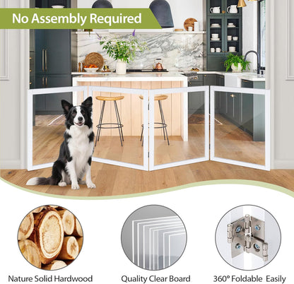 LZRS Clear Dog Gate for Indoor Use - Transparent Pet Fence with Solid Hardwood and Plastic Board, Stylish & Durable freestanding Pet Gate for Doorways, Stairs and Hallways-2 Panel Cherry