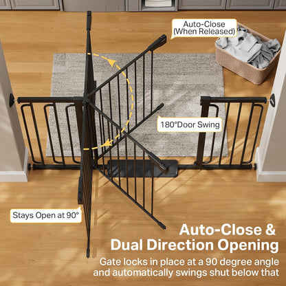 Cumbor 36.6-64" Extra Wide Baby Gate for Stairs, Dog Gates for Doorways, Auto-Close Pet Gate Indoor, Pressure Mounted Walk Through Safety Child Gate for Kids Toddler, Tall Pet Puppy Fence Gate, Brown