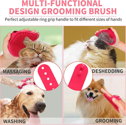 Comotech 6PCS Dog Bath Brush & Dog Toothbrush | Adjustable Handle Shampoo Brush & Scrubber for Short & Long Haired Dogs & Cats | Effectively Solve Odor & Stain Removal Problems (Blue Blue Blue.)