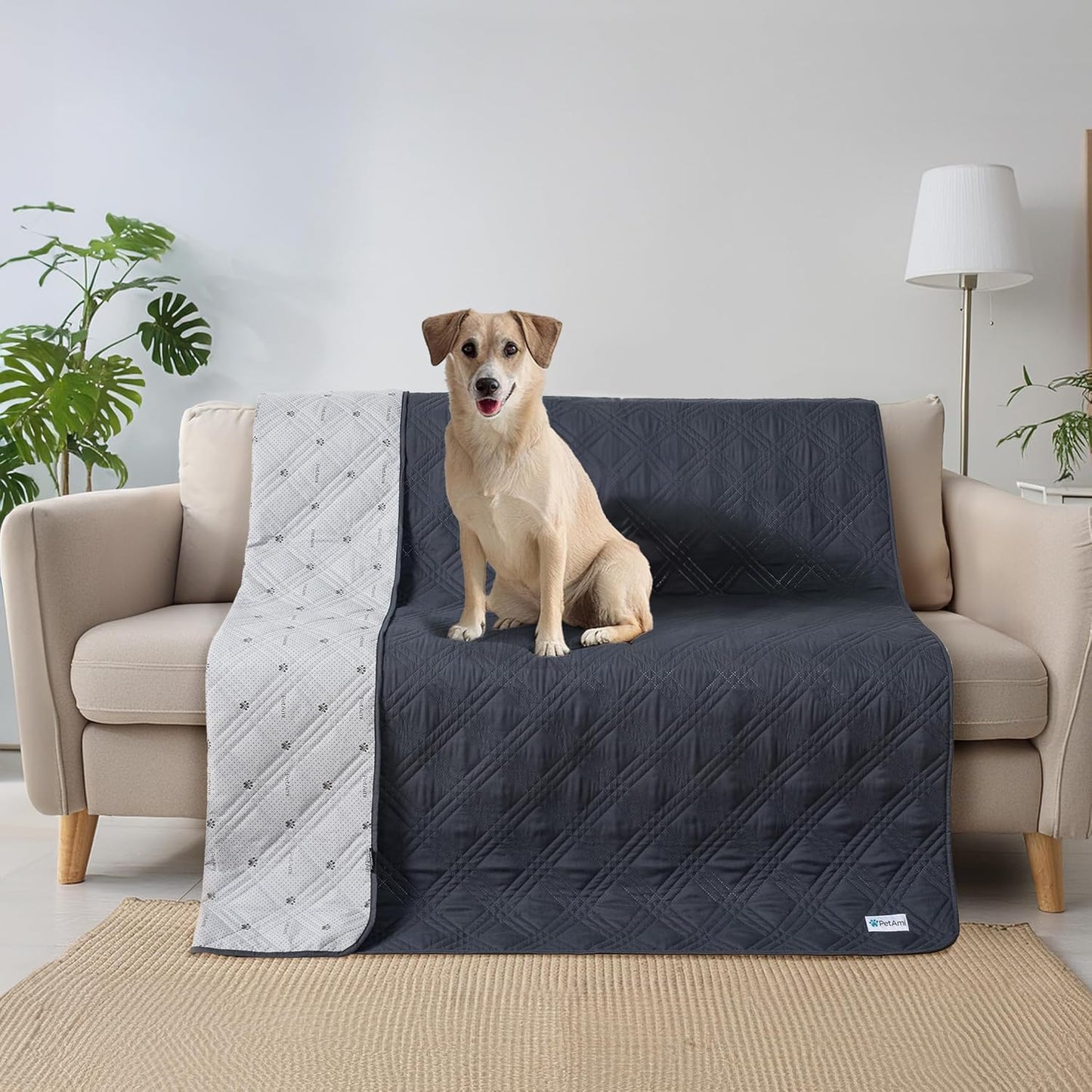 PetAmi Waterproof Couch Cover for Dogs, Reversible Furniture Cover Sofa Protector for Pet Cat Bed, Washable Blanket Dog Cover for Couch Seat, 52x82 Gray