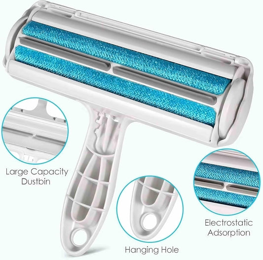 Reusable Pet Hair Remover Roller – Dog & Cat Fur Lint Cleaner for Sofa, Carpet, Bed & Car Seats – No Adhesive Required (White/Grey)