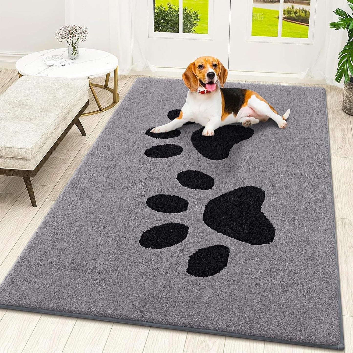 Smiry Dog Door Mat for Muddy Paws, Absorbs Moisture and Dirt, Low-Profile Entryway Mat with Non-Slip Backing, Entry Indoor Outdoor Doormat for Inside Floor (30x20 Inches, Grey, Striped)