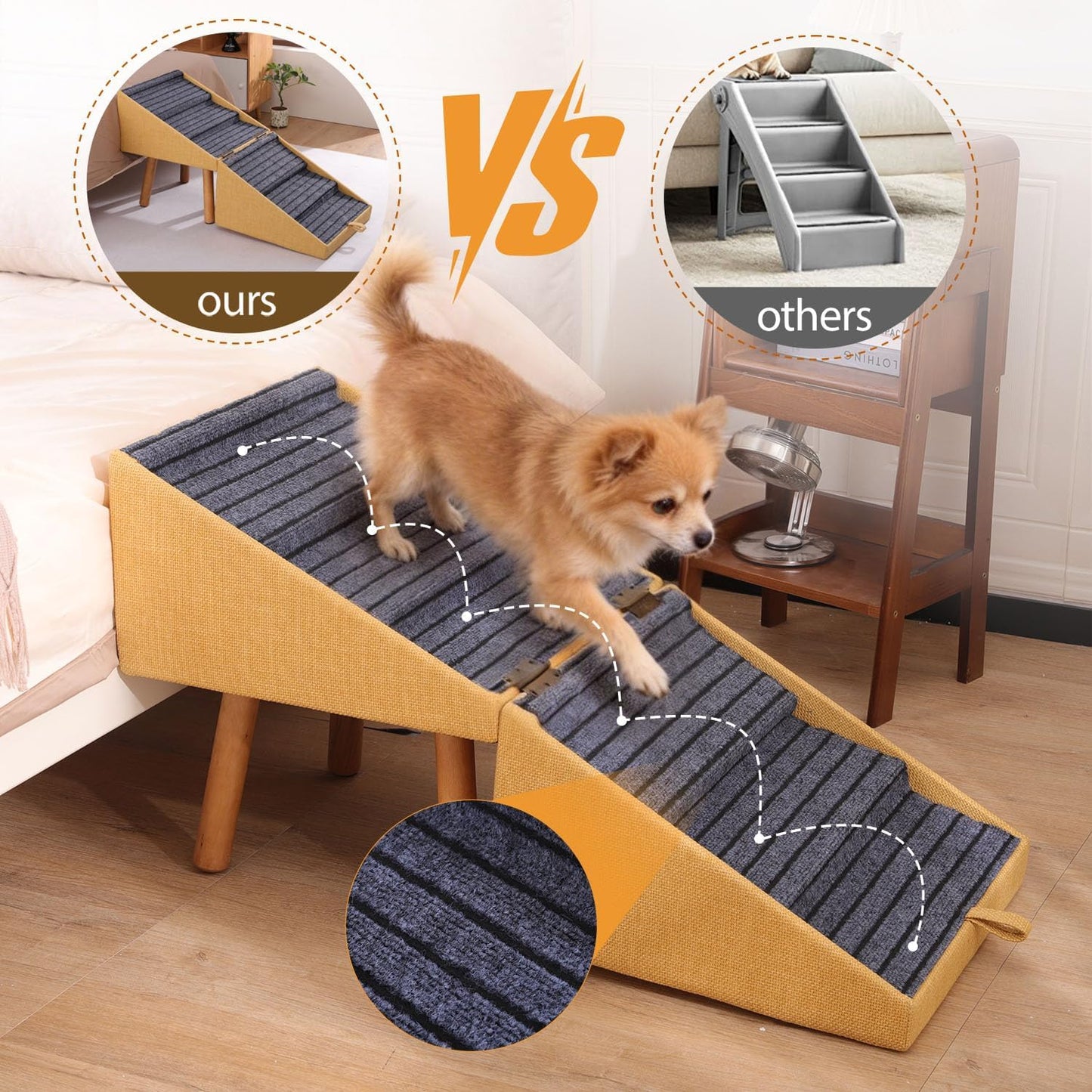 17.13" H Dog Stairs for Small Dogs, 2-in-1 Pet Steps & Ottoman - Foldable Dog Stairs for Couch, Non-Slip Wooden Pet Stairs for Puppy Senior Injured Dogs