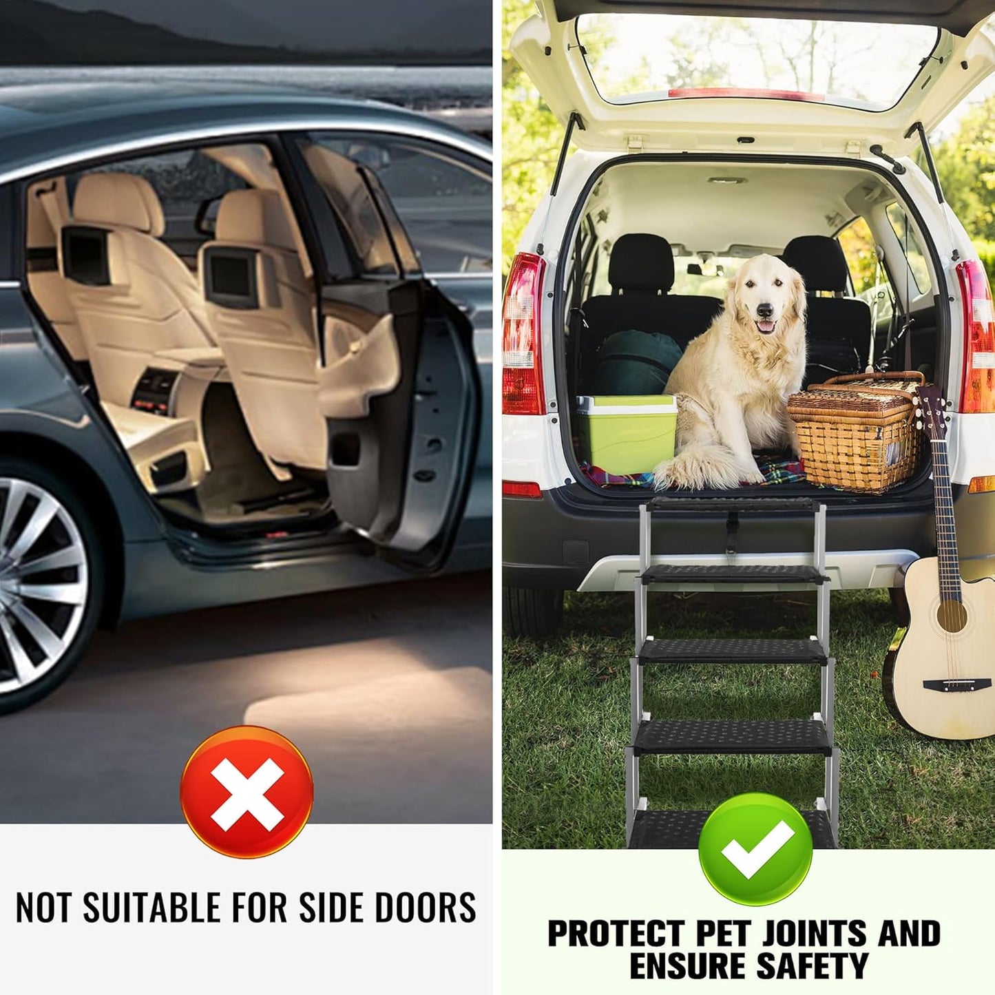Niubya Dog Ramps for Cars, Portable Folding Dog Stairs for Cars, SUV, Trucks, Lightweight Pet Ramp for Large Dogs with Non-Slip Surface, Reinforced Pet Steps Supports Up to 200 lb, 6 Steps
