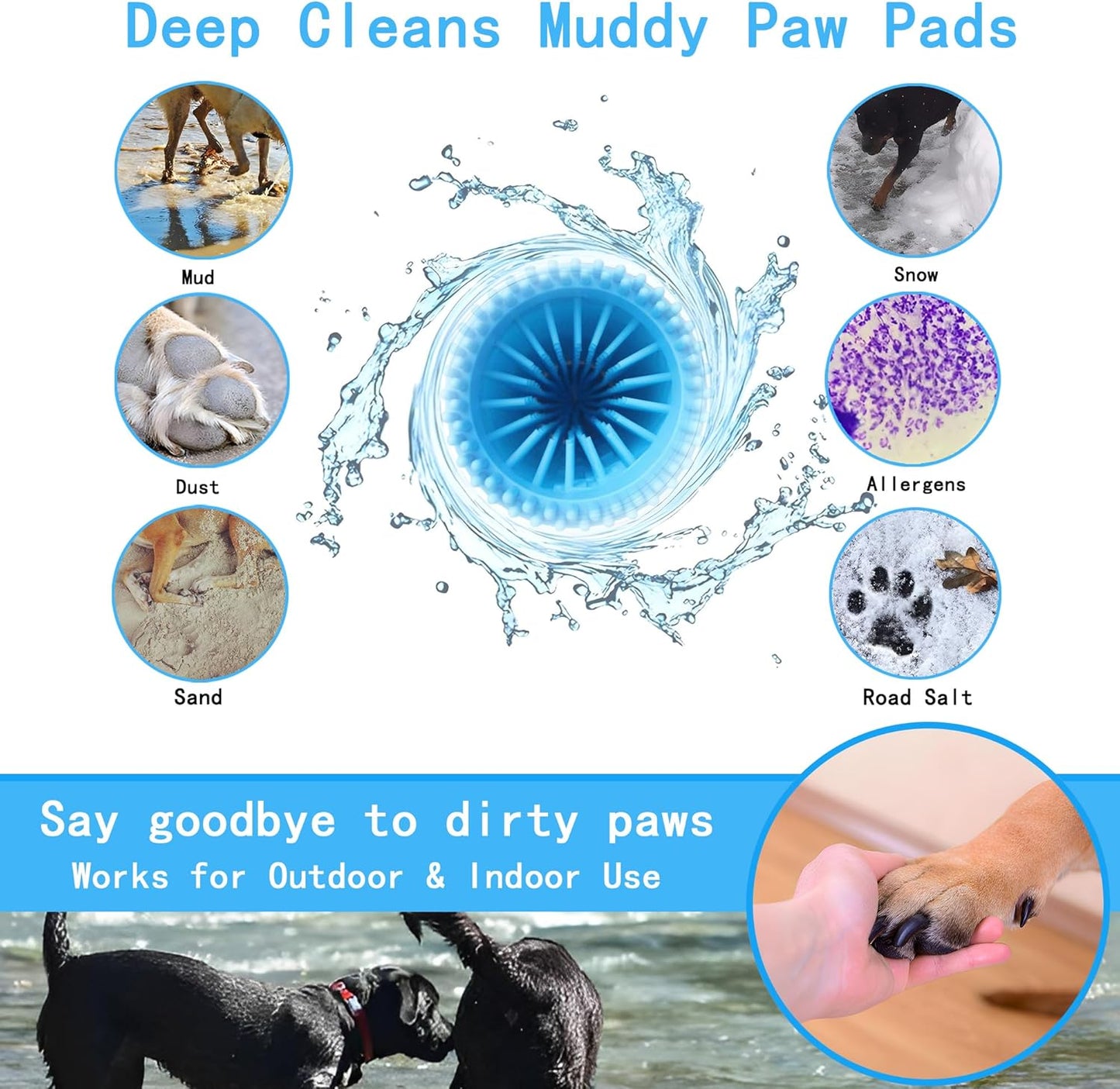 Dog Paw Cleaner Kit for L/XL Dogs - Quick Clean No Full Bath, 2-in-1 Paw Wash Cup with Detachable Silicone Brush Head, Includes Bath Brush & 3 Absorbent Towels, Blue