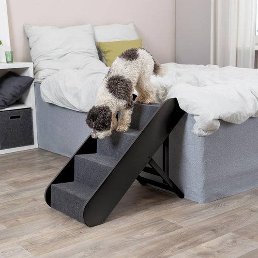 Trixie Wooden Dog Stairs with Nonslip Carpet - 3 Step Pet Stairs for Beds and Couches - with Additional Storage Space - in Natural