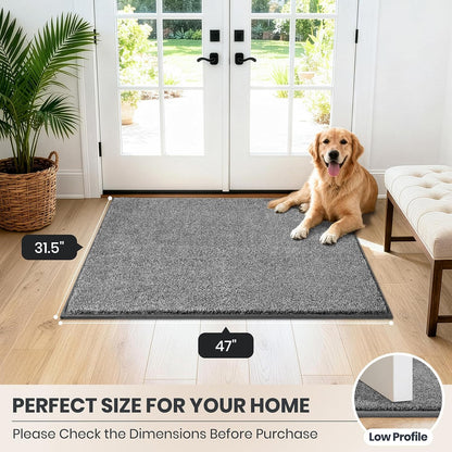 PURRUGS Dirt Trapping Door Mat 20" x 31.5", Non-Slip Machine Washable Entryway Rug, Dog Doormat, Indoor Front Door Mat, Super Absorbent Entry Rug for Muddy Shoes & Paws, Bluish Grey-Black