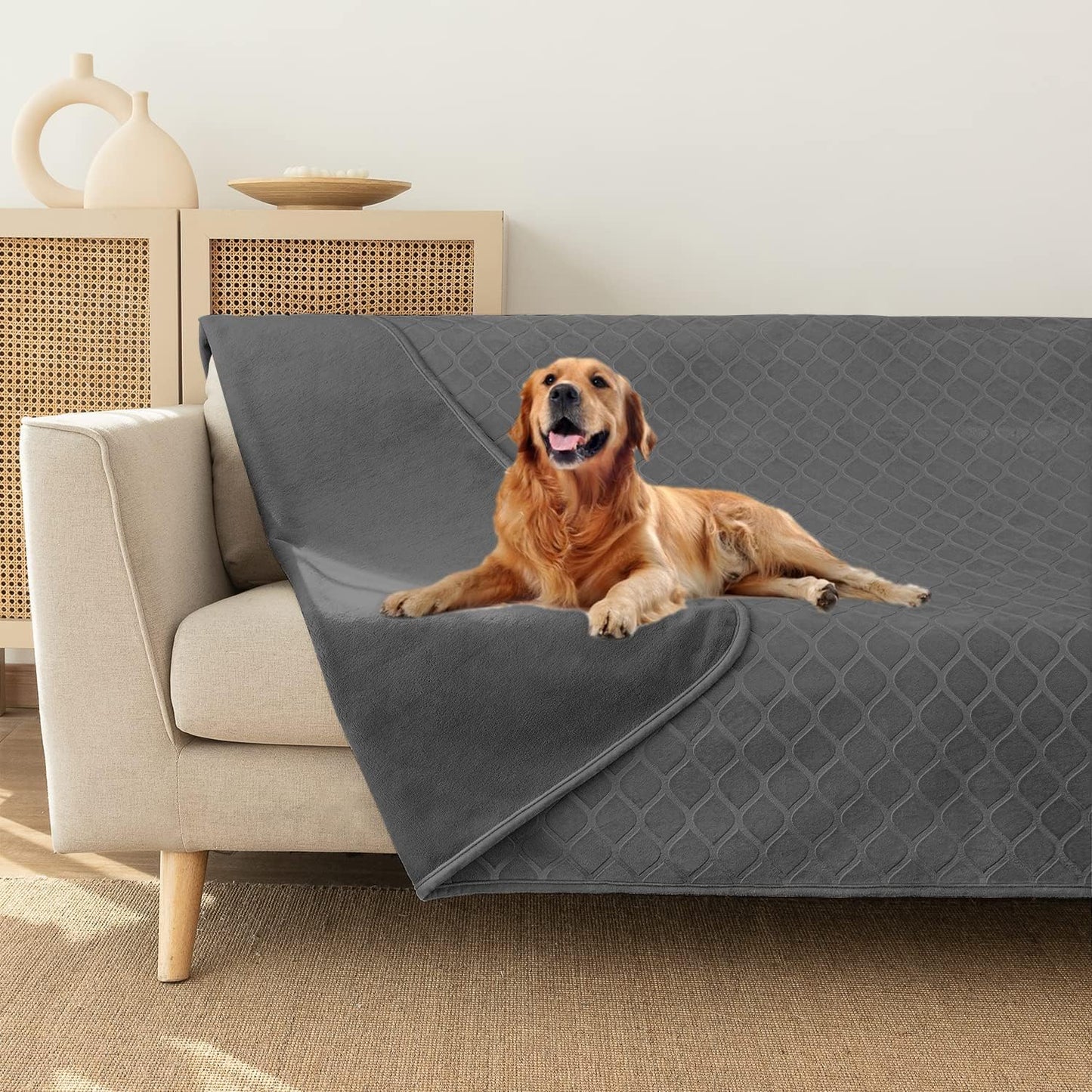 fuguitex Waterproof Dog Blanket Bed Cover Dog Crystal Velvet Moroccan Fuzzy Cozy Plush Pet Blanket Throw Blanket for Couch Sofa(40 * 60 inch, Cream+Beige)